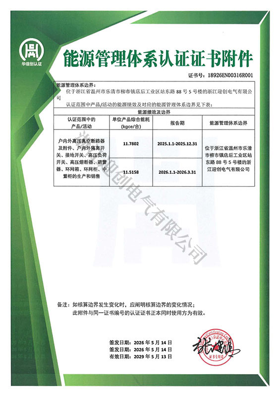 能源管理体系认证证书附件